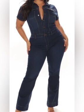 Fashion Nova Dark Blue Denim Jumpsuit